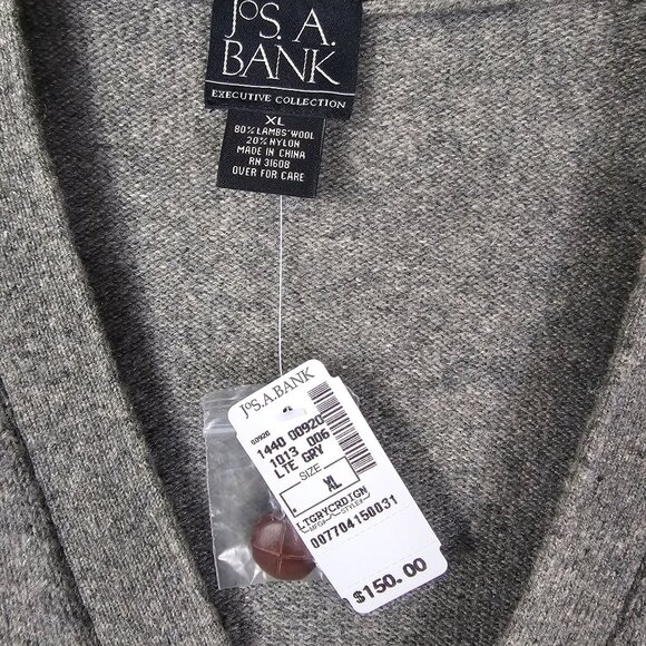 Jos A Bank Executive Sweater XL Mens Gray Lambswool Cardigan Grandpa Academia - Picture 3 of 7
